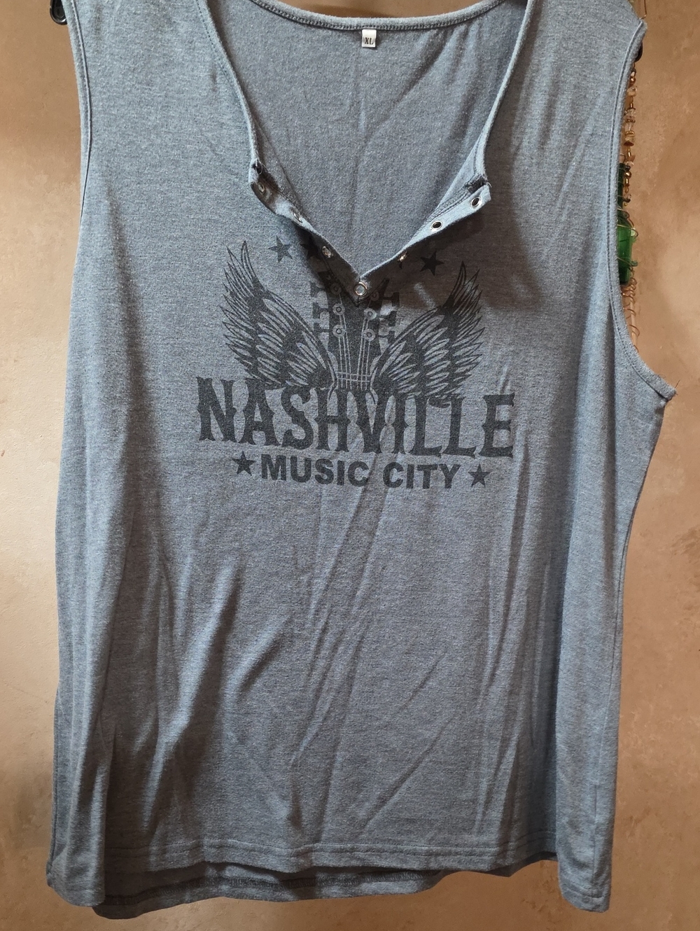Nashville Music City Gray Sleeveless Henley Tank